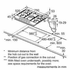 Neff N50 T27BB59N0 75cm Gas Hob - Stainless Steel - T27BB59N0 -Home Kitchen neff t27bb59n0 7