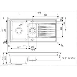 Reginox Regi-Ceramic 1.5 Bowl Kitchen Sink Including Waste - White - RL 301 CW -Home Kitchen rl301cw dimensions