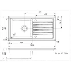 Reginox Regi-Ceramic 1 Bowl Kitchen Sink Including Waste - White - RL 304 CW -Home Kitchen rl304cw dimensions