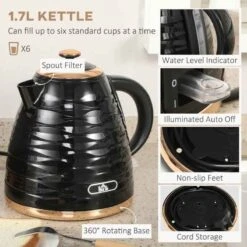 HOMCOM 1600W 1.7 Litre Rapid Boil Kettle & Toaster Set - Black - 800-162V70BK -Home Kitchen t4ra09188f7812013.jpg