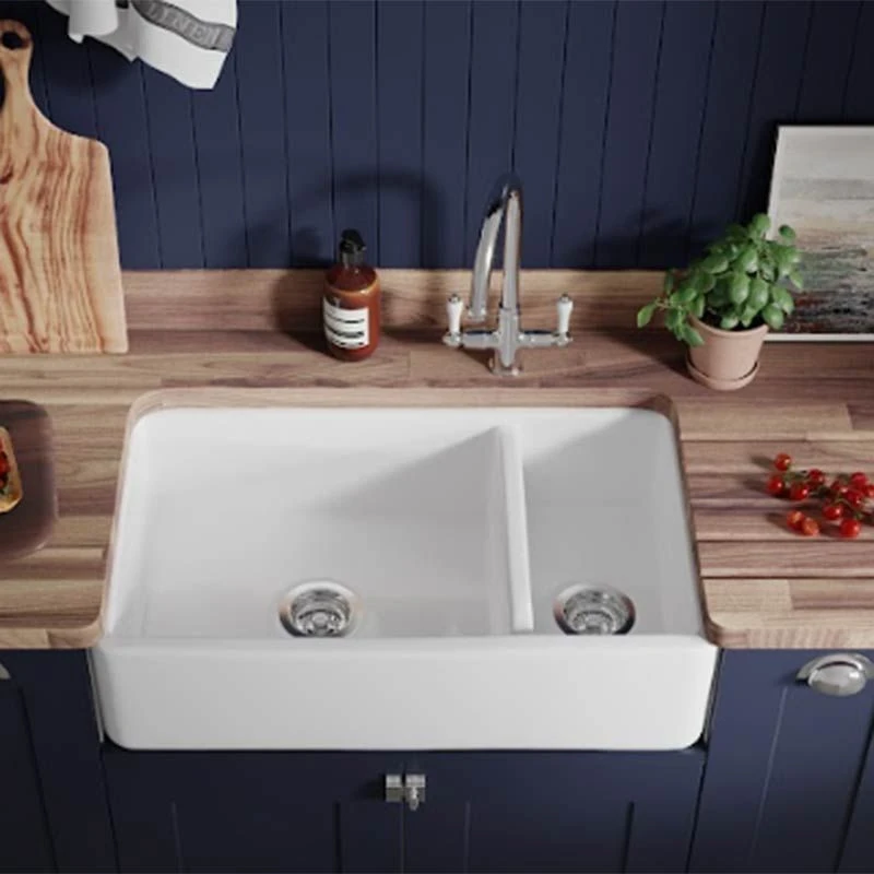 Thomas Denby Suffolk 1.5 Bowl Ceramic Belfast Kitchen Sink - Reversible - White - TSU800 1 Thomas Denby Suffolk 1.5 Bowl Ceramic Belfast Kitchen Sink - Reversible - White - TSU800